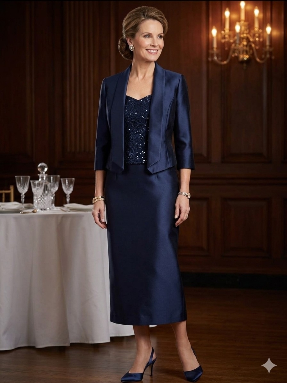 Tahari Arthur S. Levine Lux 3 Piece Set Skirt Navi